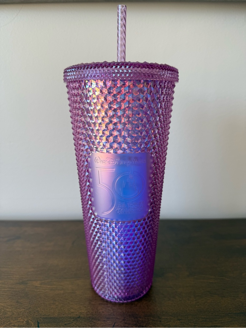 Starbucks Disney 50 Iridescent Pink Purple Studded Tumbler with Straw NWT
